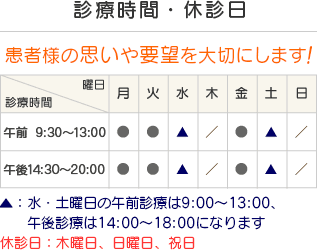 西川歯科医院の診療時間・休診日